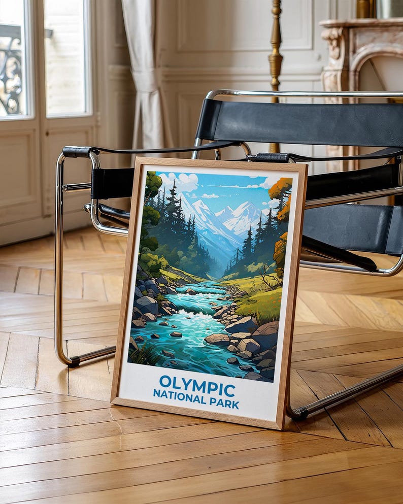 Olympic National Park Travel Print Washington State Poster Forest Wall Art Mountains Illustration Olympic Poster Home Decor Birthday Gift