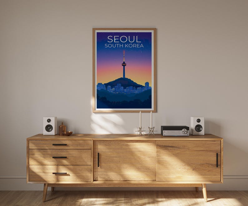 Seoul Poster, South Korea Travel Print, Asia Art, Namsam Tower Illustration, Landscape Poster, Scenic Wall Art, Home Decor, Birthday Gift
