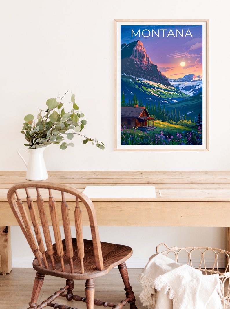 Montana Poster, Montana Druck, Berg Poster, Berg Druck, Montana Reise Poster, Blockhütte Poster, Montana Kunst