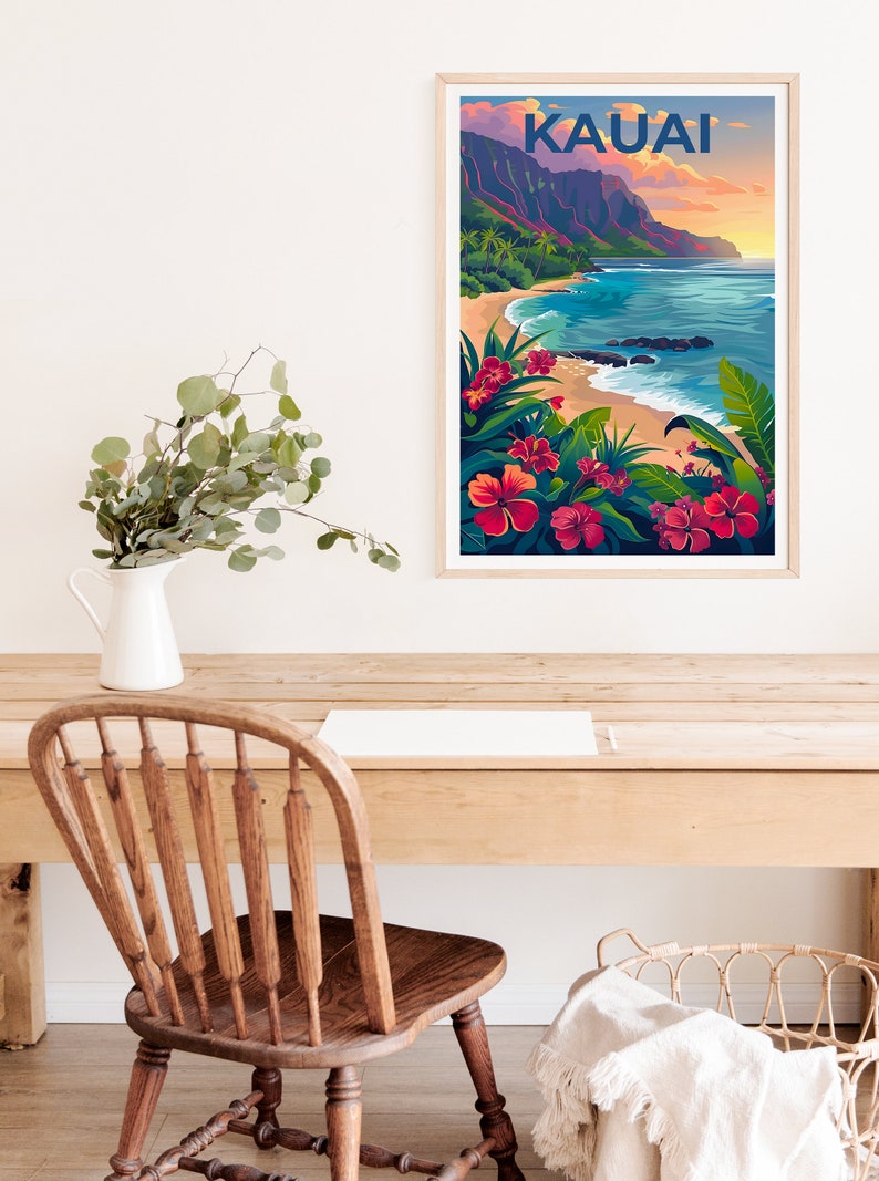 Kauai Poster, Kauai Print, Hawaii Poster, Hawaii Print, Kauai Travel Poster, Coast Art, Kauai Art