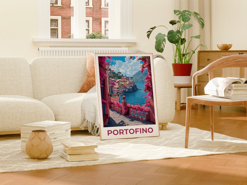 Portofino Poster, Portofino Print, Italy Poster, Italy Print, Portofino Travel Poster, Bougainvillea Poster, Portofino Art