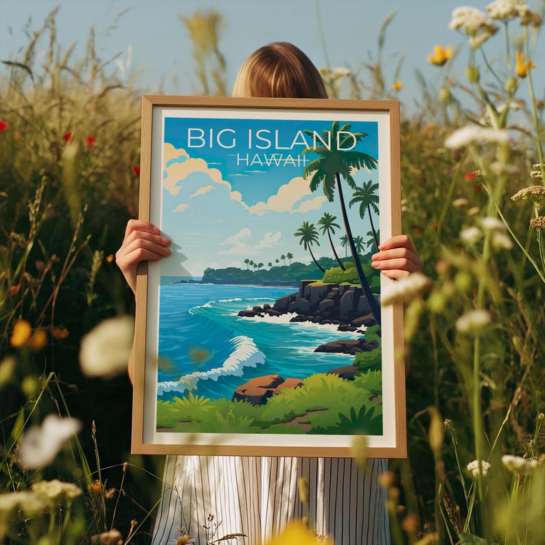 Big Island Travel Print Hawaii Poster Tropical Island Wall Art Coast Illustration Big Island Poster Home Decor Birthday Gift