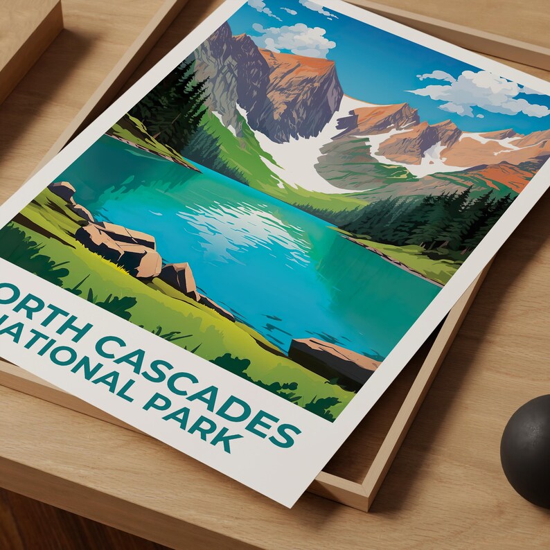 North Cascades National Park Poster, Washington Travel Print, Mountain Art, North Cascades Print, Lake Poster, Cascades Gift