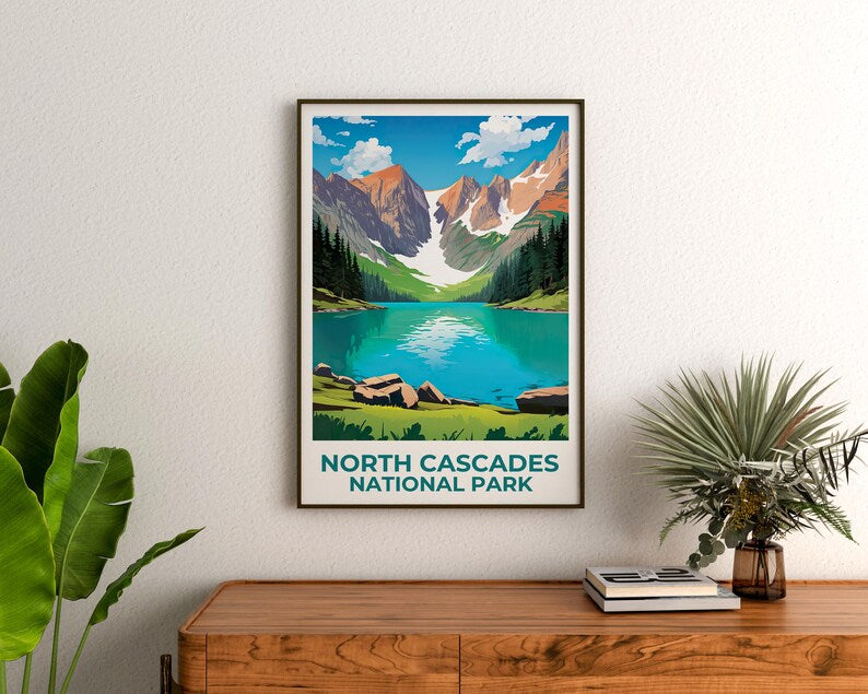 North Cascades National Park Poster, Washington Travel Print, Mountain Art, North Cascades Print, Lake Poster, Cascades Gift