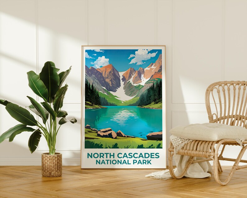 North Cascades National Park Poster, Washington Travel Print, Mountain Art, North Cascades Print, Lake Poster, Cascades Gift