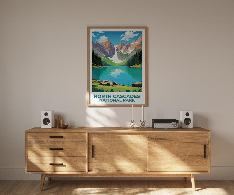 North Cascades National Park Poster, Washington Travel Print, Mountain Art, North Cascades Print, Lake Poster, Cascades Gift