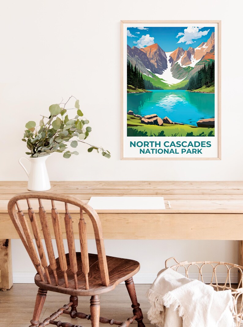 North Cascades National Park Poster, Washington Travel Print, Mountain Art, North Cascades Print, Lake Poster, Cascades Gift