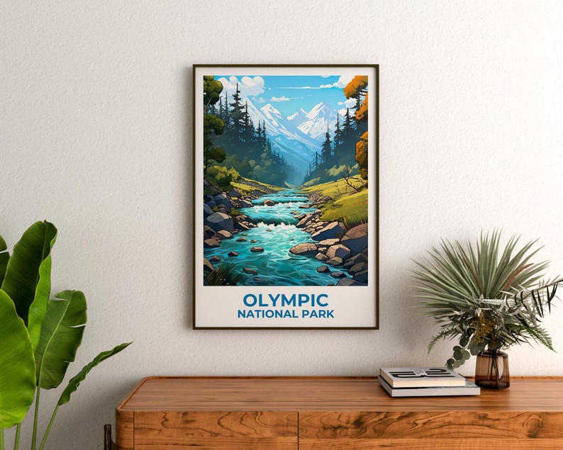 Olympic National Park Travel Print Washington State Poster Forest Wall Art Mountains Illustration Olympic Poster Home Decor Birthday Gift