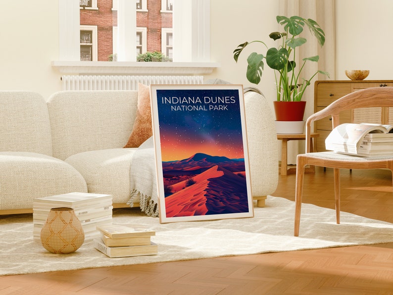Affiche du parc national des dunes d'Indiana, impression des dunes d'Indiana, affiche de l'Indiana, impression de l'Indiana, affiche de voyage des dunes d'Indiana, affiche des dunes