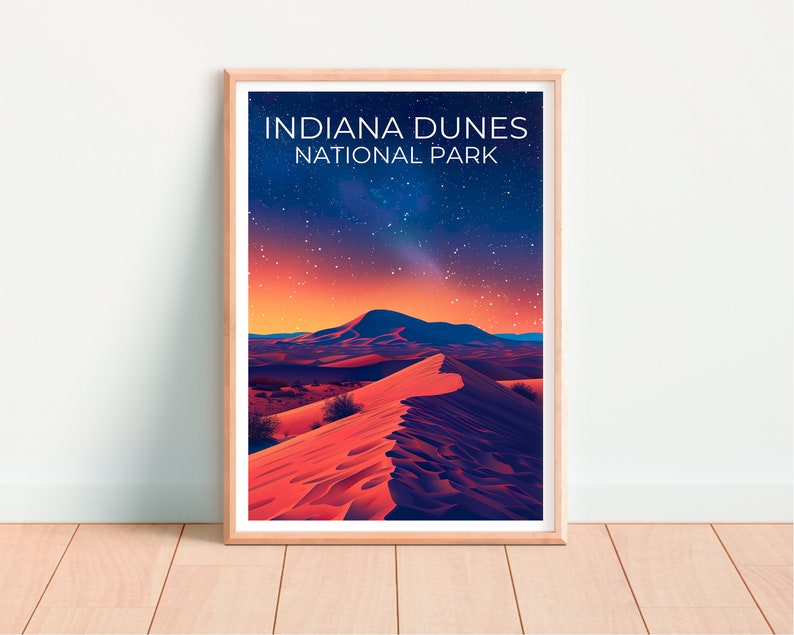Affiche du parc national des dunes d'Indiana, impression des dunes d'Indiana, affiche de l'Indiana, impression de l'Indiana, affiche de voyage des dunes d'Indiana, affiche des dunes