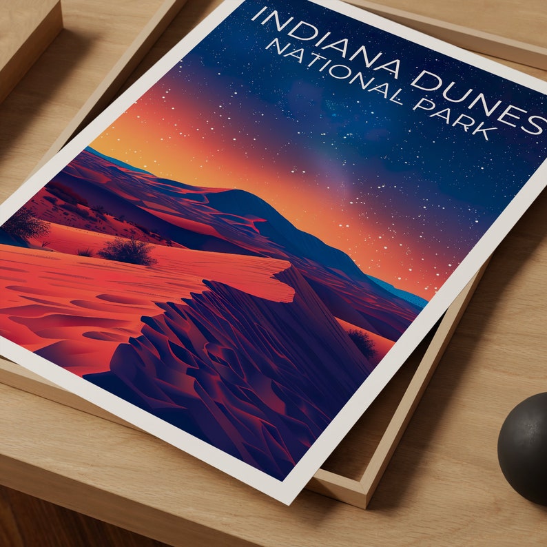 Affiche du parc national des dunes d'Indiana, impression des dunes d'Indiana, affiche de l'Indiana, impression de l'Indiana, affiche de voyage des dunes d'Indiana, affiche des dunes