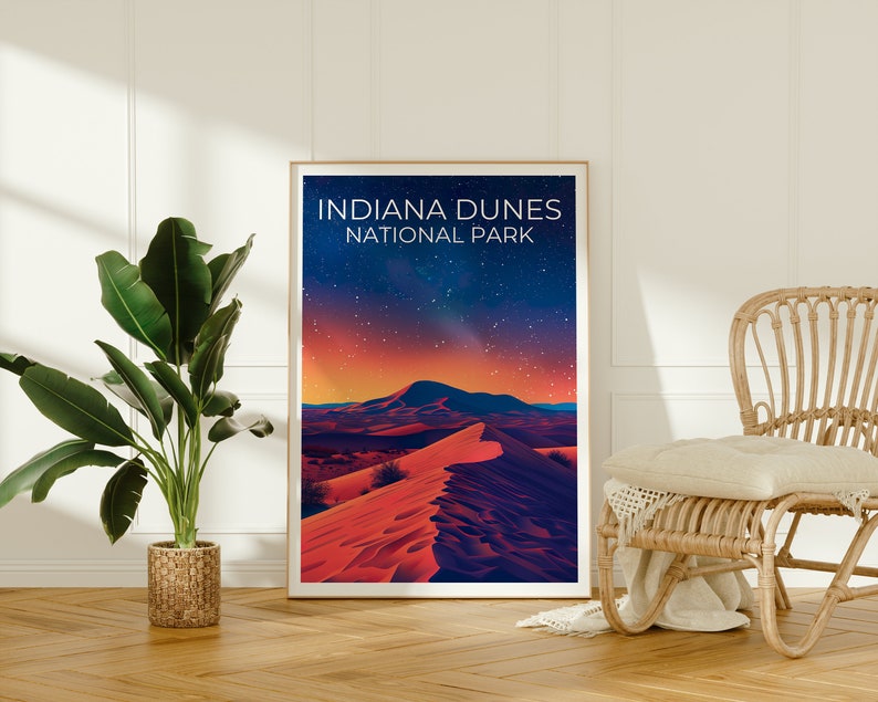 Affiche du parc national des dunes d'Indiana, impression des dunes d'Indiana, affiche de l'Indiana, impression de l'Indiana, affiche de voyage des dunes d'Indiana, affiche des dunes