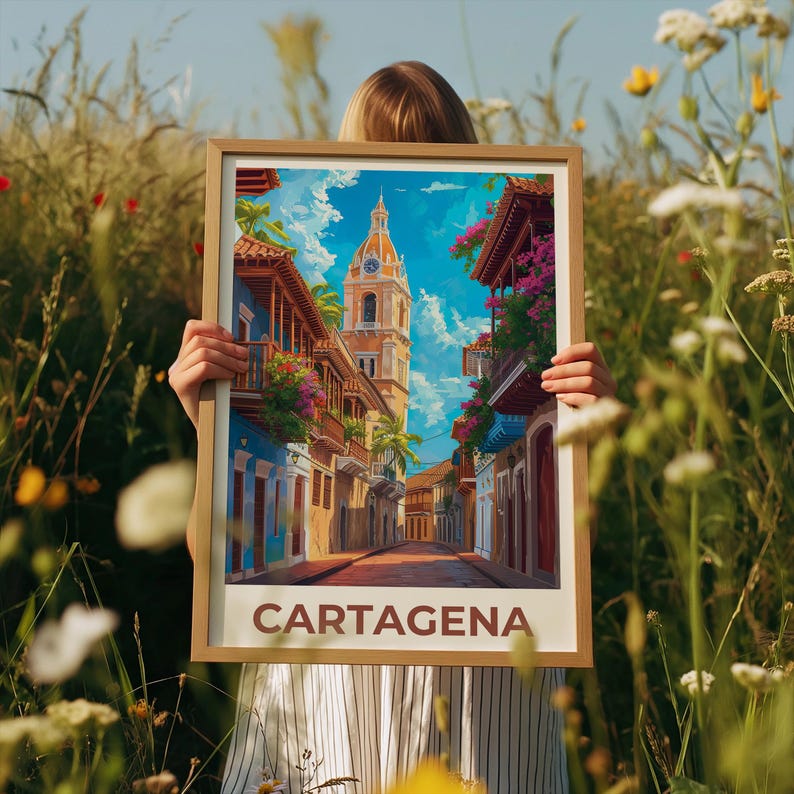 Cartagena Travel Print, Colombia Poster, South America Wall Art, Historic Downtown Illustration, City Poster, Home Decor, Birthday Gift