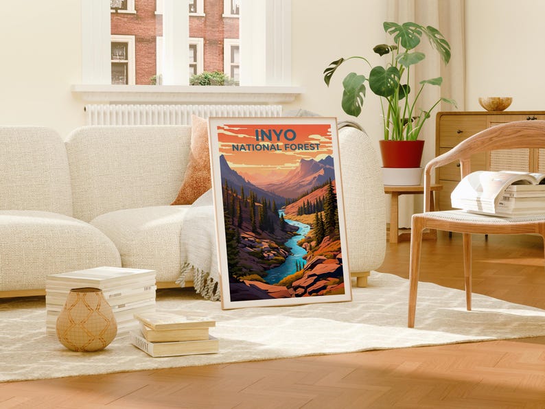 Inyo National Forest Travel Print, California Poster, Forest Wall Art, Mountain Illustration, Inyo Poster, Home Decor, Birthday Gift