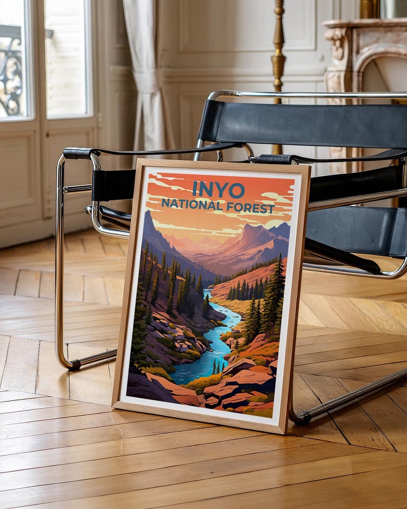Inyo National Forest Travel Print, California Poster, Forest Wall Art, Mountain Illustration, Inyo Poster, Home Decor, Birthday Gift