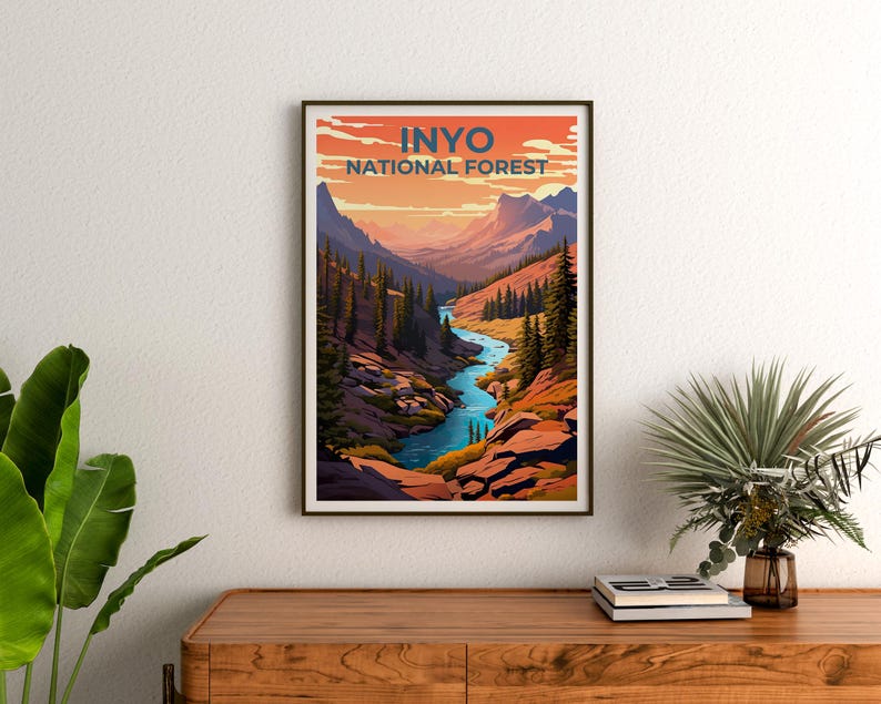 Inyo National Forest Travel Print, California Poster, Forest Wall Art, Mountain Illustration, Inyo Poster, Home Decor, Birthday Gift