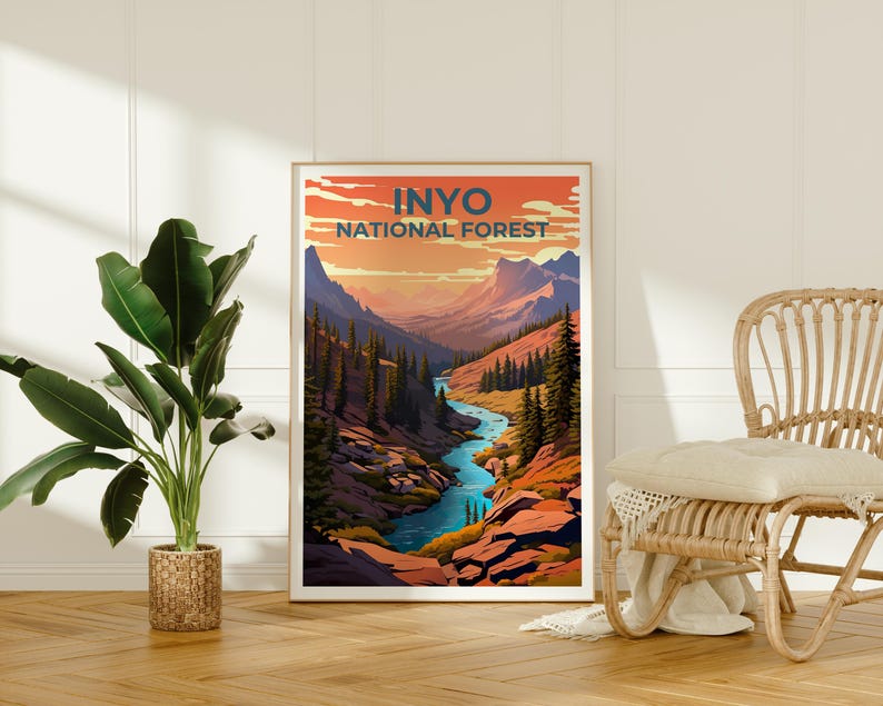Inyo National Forest Travel Print, California Poster, Forest Wall Art, Mountain Illustration, Inyo Poster, Home Decor, Birthday Gift