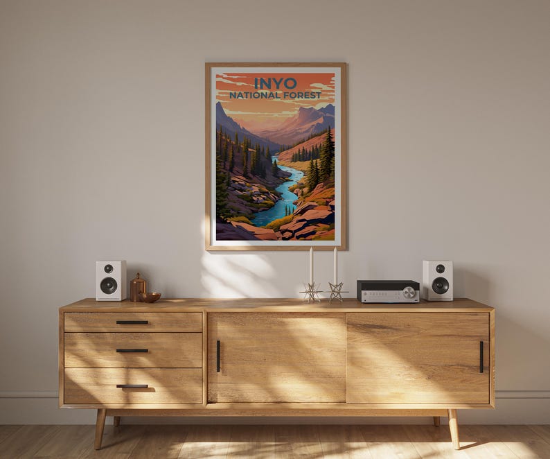Inyo National Forest Travel Print, California Poster, Forest Wall Art, Mountain Illustration, Inyo Poster, Home Decor, Birthday Gift