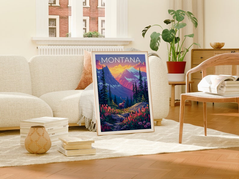 Montana Poster, Montana Print, Forest Poster, Deer Print, Montana Travel Poster, Deer Poster, Montana Art