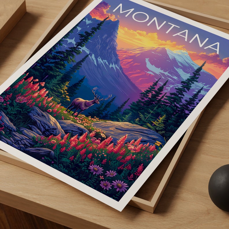 Montana Poster, Montana Print, Forest Poster, Deer Print, Montana Travel Poster, Deer Poster, Montana Art