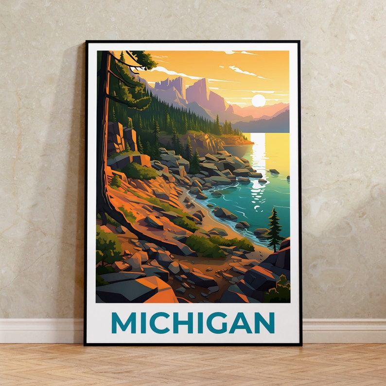 Michigan Poster, Lake Michigan Poster Travel Poster, Michigan Wall Art, Michigan Print, Lake Michigan Poster, Lake Michigan Print