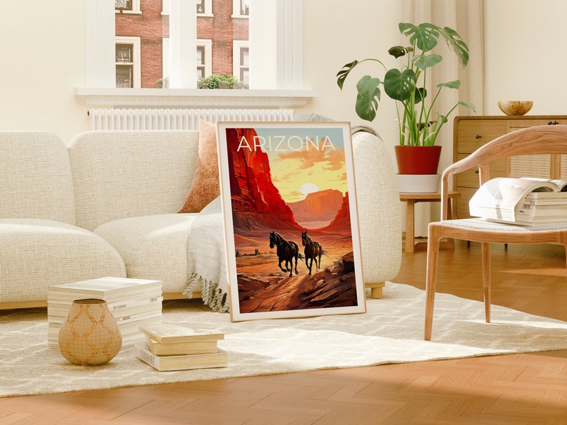 Arizona Travel Poster, Horses Wall Art, Horses Print, Arizona Poster, Horses Poster, Arizona Print, Arizona Art