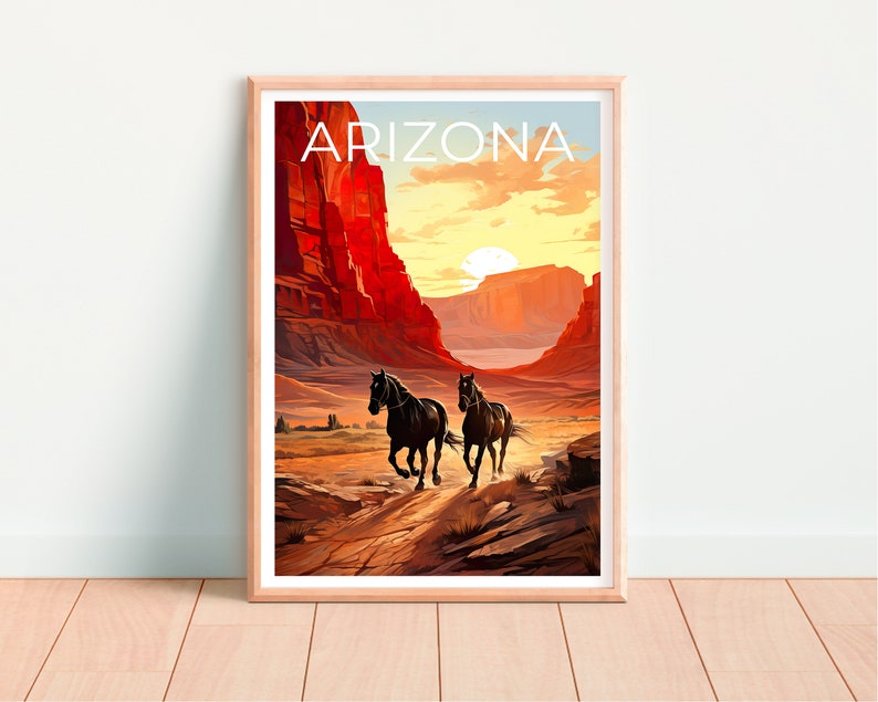Arizona Travel Poster, Horses Wall Art, Horses Print, Arizona Poster, Horses Poster, Arizona Print, Arizona Art