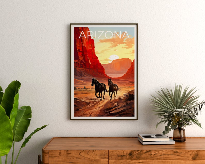 Arizona Travel Poster, Horses Wall Art, Horses Print, Arizona Poster, Horses Poster, Arizona Print, Arizona Art