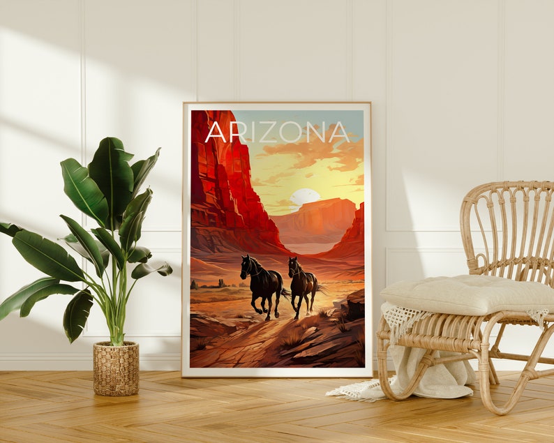 Arizona Travel Poster, Horses Wall Art, Horses Print, Arizona Poster, Horses Poster, Arizona Print, Arizona Art