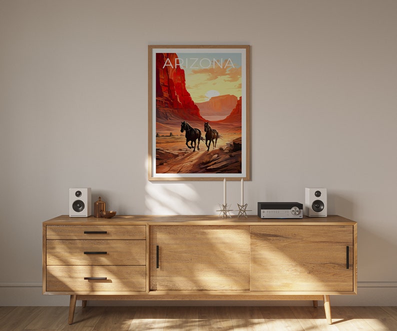 Arizona Travel Poster, Horses Wall Art, Horses Print, Arizona Poster, Horses Poster, Arizona Print, Arizona Art