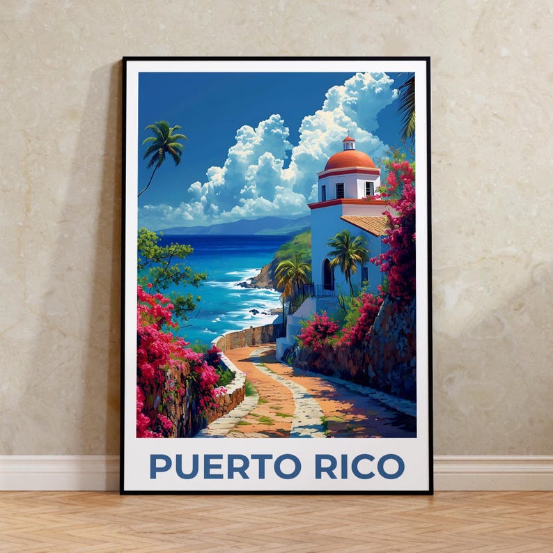 Puerto Rico Travel Print, Island Poster, Tropical Art, Puerto Rico Illustration, San Juan Poster, Scenic Wall Art, Home Decor, Birthday Gift
