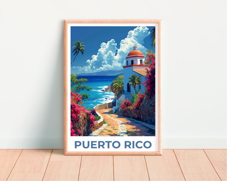 Puerto Rico Travel Print, Island Poster, Tropical Art, Puerto Rico Illustration, San Juan Poster, Scenic Wall Art, Home Decor, Birthday Gift