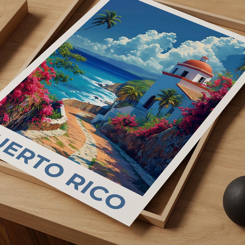 Puerto Rico Travel Print, Island Poster, Tropical Art, Puerto Rico Illustration, San Juan Poster, Scenic Wall Art, Home Decor, Birthday Gift
