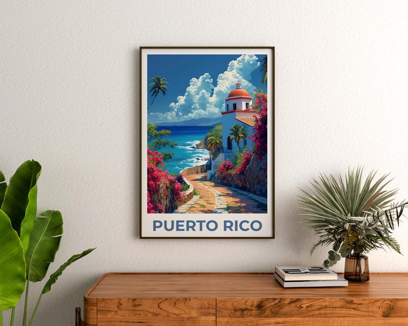 Puerto Rico Travel Print, Island Poster, Tropical Art, Puerto Rico Illustration, San Juan Poster, Scenic Wall Art, Home Decor, Birthday Gift