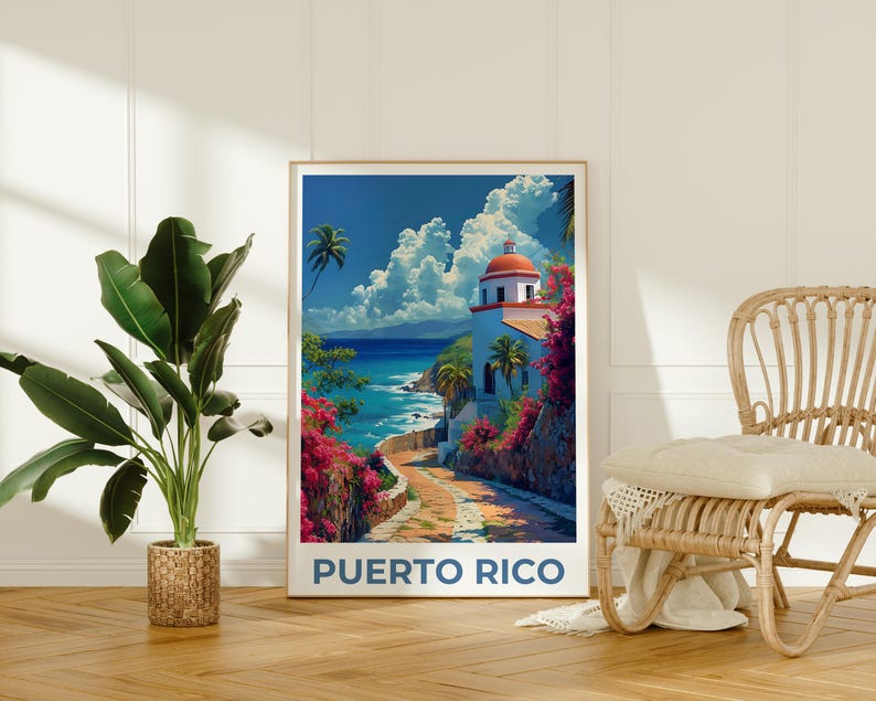 Puerto Rico Travel Print, Island Poster, Tropical Art, Puerto Rico Illustration, San Juan Poster, Scenic Wall Art, Home Decor, Birthday Gift