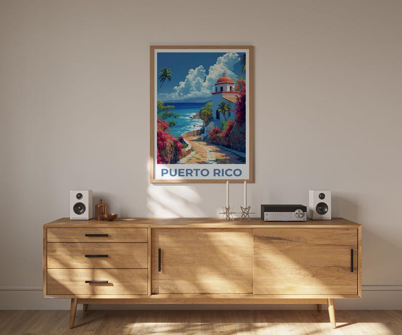 Puerto Rico Travel Print, Island Poster, Tropical Art, Puerto Rico Illustration, San Juan Poster, Scenic Wall Art, Home Decor, Birthday Gift