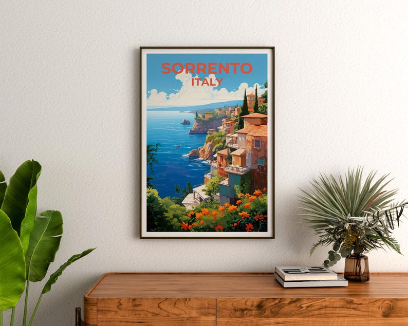 Sorrento Travel Print, Italy Poster, European City Wall Art, Italian Coast Illustration, Sorrento Poster, Home Decor, Birthday Gift