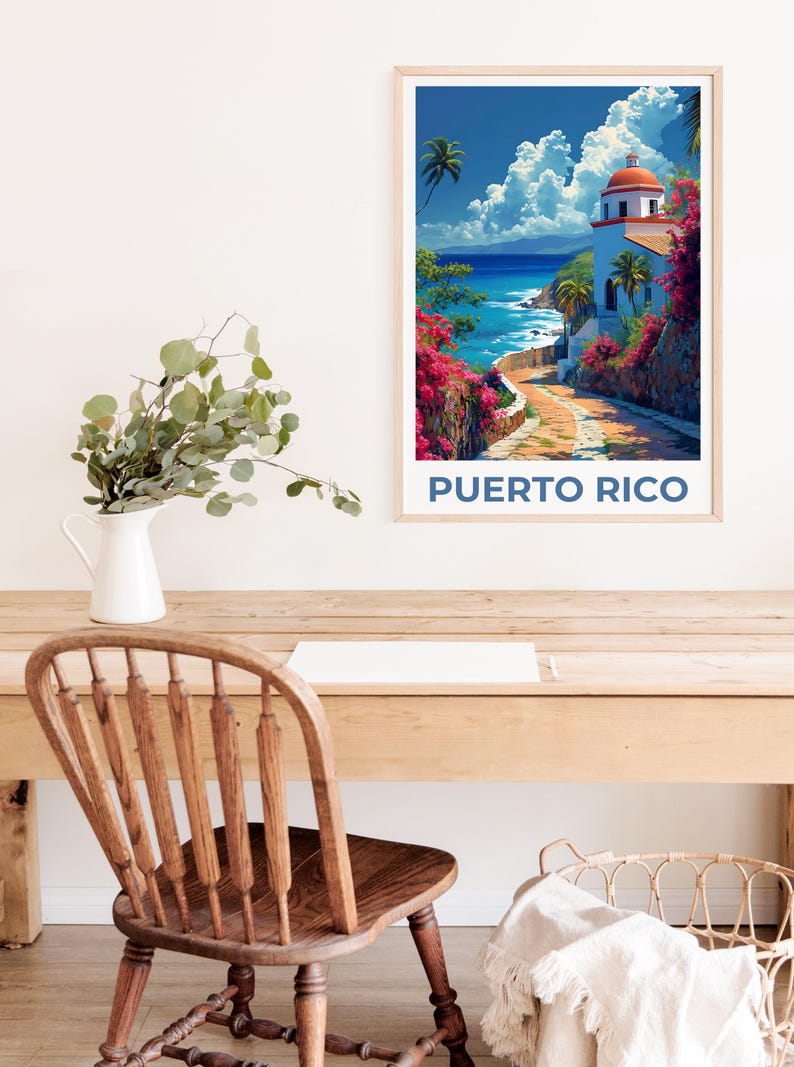 Puerto Rico Travel Print, Island Poster, Tropical Art, Puerto Rico Illustration, San Juan Poster, Scenic Wall Art, Home Decor, Birthday Gift