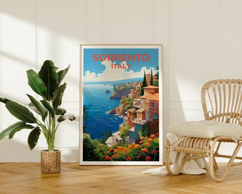 Sorrento Travel Print, Italy Poster, European City Wall Art, Italian Coast Illustration, Sorrento Poster, Home Decor, Birthday Gift