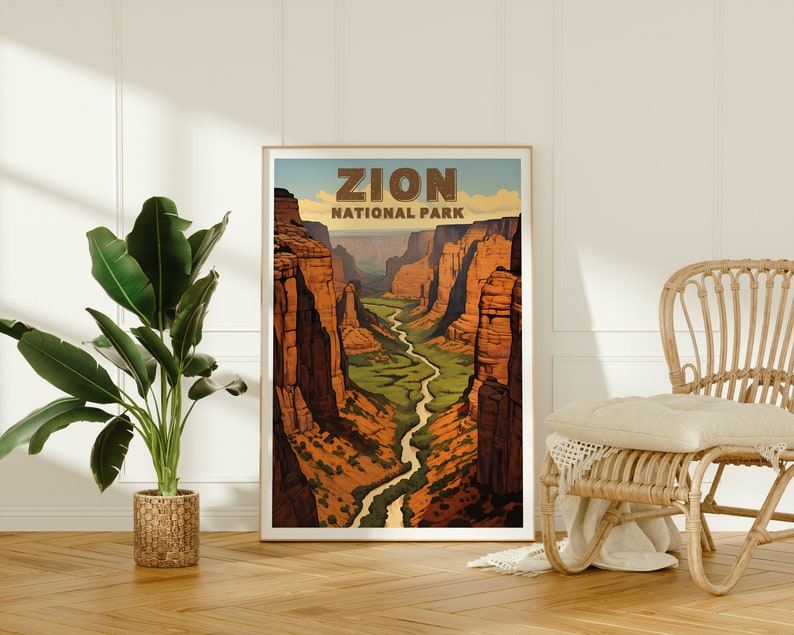 Affiche de voyage de Zion, art mural de l'Utah, impression de l'Utah, affiche du parc national de Zion, affiche de l'Utah, affiche de la nature, art de Zion