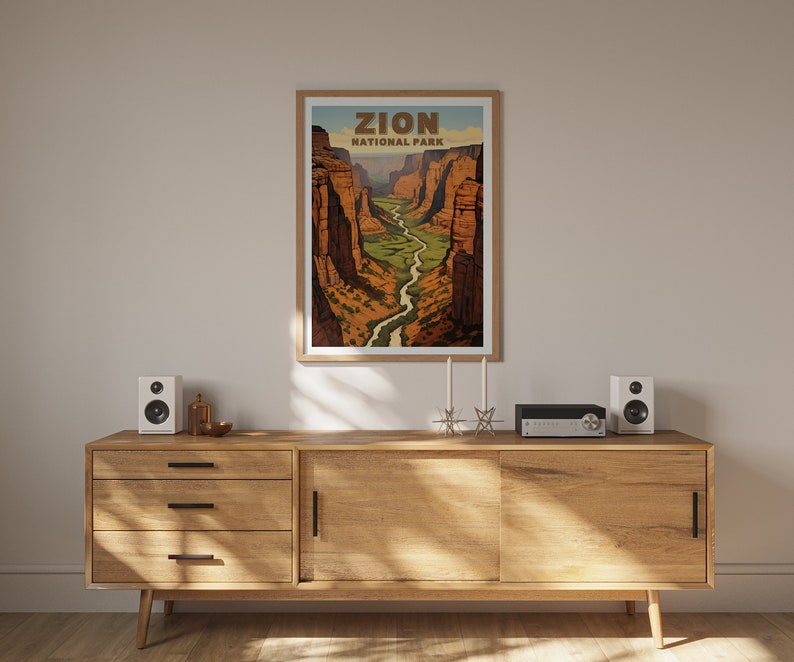 Affiche de voyage de Zion, art mural de l'Utah, impression de l'Utah, affiche du parc national de Zion, affiche de l'Utah, affiche de la nature, art de Zion