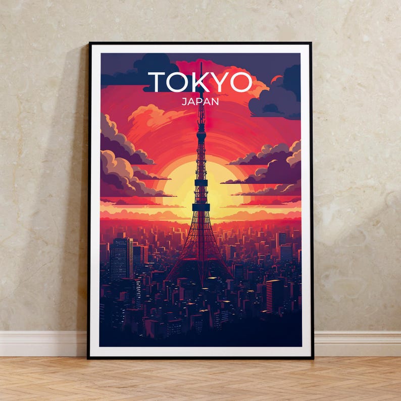 Tokyo Poster, Tokyo Tower Wall Art, Tokyo Print, Tokyo Travel Poster, Tokyo Tower Art, Japan Poster, Poster Art, Wall Decor