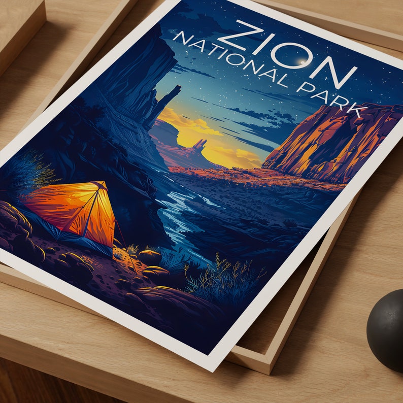 Affiche de voyage du parc national de Zion, art mural du parc de Zion, impression de l'Utah, affiche de l'Utah, art de Zion, affiche du canyon de Zion, cadeau de l'Utah