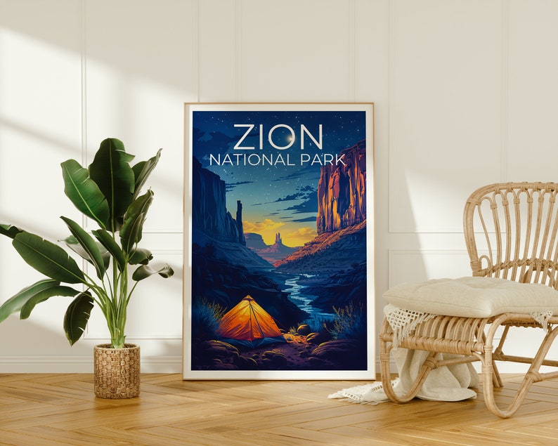 Affiche de voyage du parc national de Zion, art mural du parc de Zion, impression de l'Utah, affiche de l'Utah, art de Zion, affiche du canyon de Zion, cadeau de l'Utah