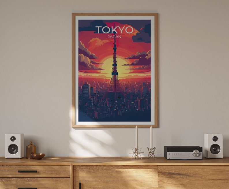 Tokyo Poster, Tokyo Tower Wall Art, Tokyo Print, Tokyo Travel Poster, Tokyo Tower Art, Japan Poster, Poster Art, Wall Decor