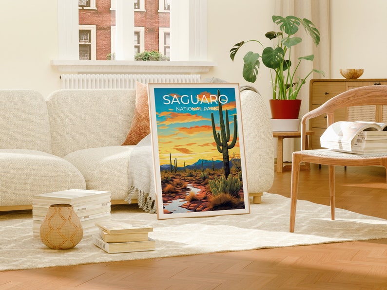 Saguaro Travel Poster, Arizona Wall Art, Saguaro Park Print, Saguaro Poster, Arizona Art, Arizona Poster, Wall Decor