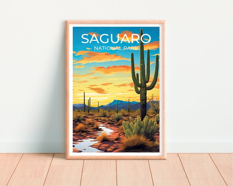 Affiche de voyage Saguaro, Art mural Arizona, Impression du parc Saguaro, Affiche Saguaro, Art Arizona, Affiche Arizona, Décoration murale