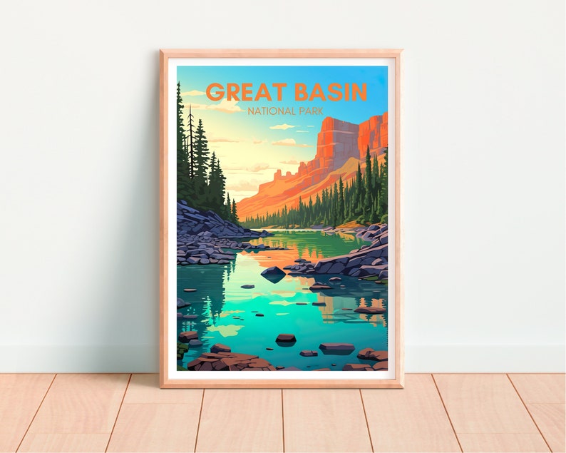 Affiche de voyage du Grand Bassin, art mural du Grand Bassin, impression du parc national, affiche du Grand Bassin, art du Nevada, affiche sur la nature, décoration murale