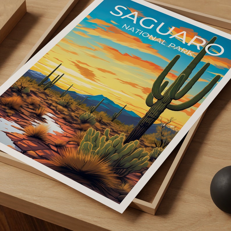 Affiche de voyage Saguaro, Art mural Arizona, Impression du parc Saguaro, Affiche Saguaro, Art Arizona, Affiche Arizona, Décoration murale
