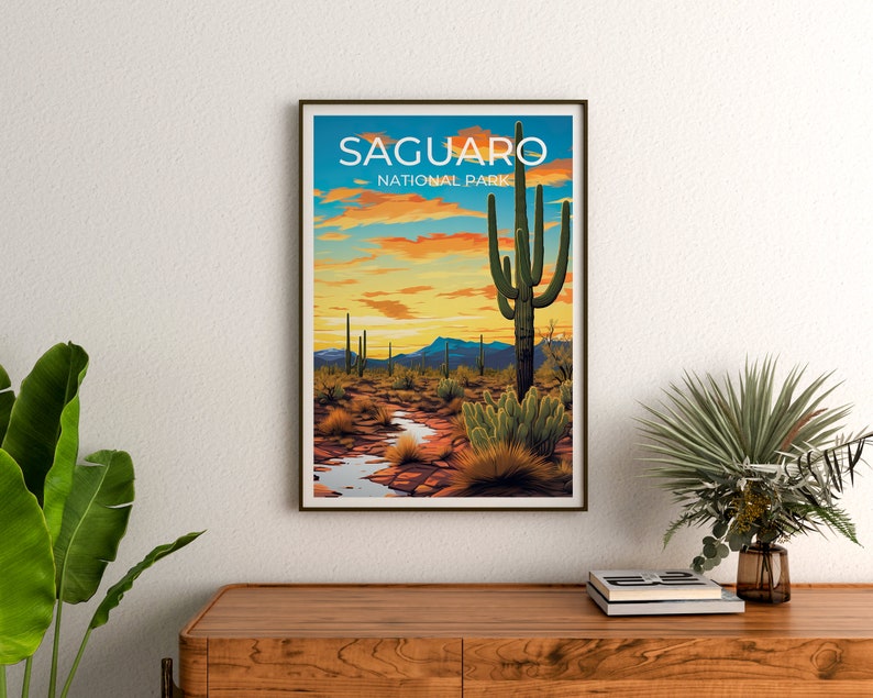 Affiche de voyage Saguaro, Art mural Arizona, Impression du parc Saguaro, Affiche Saguaro, Art Arizona, Affiche Arizona, Décoration murale